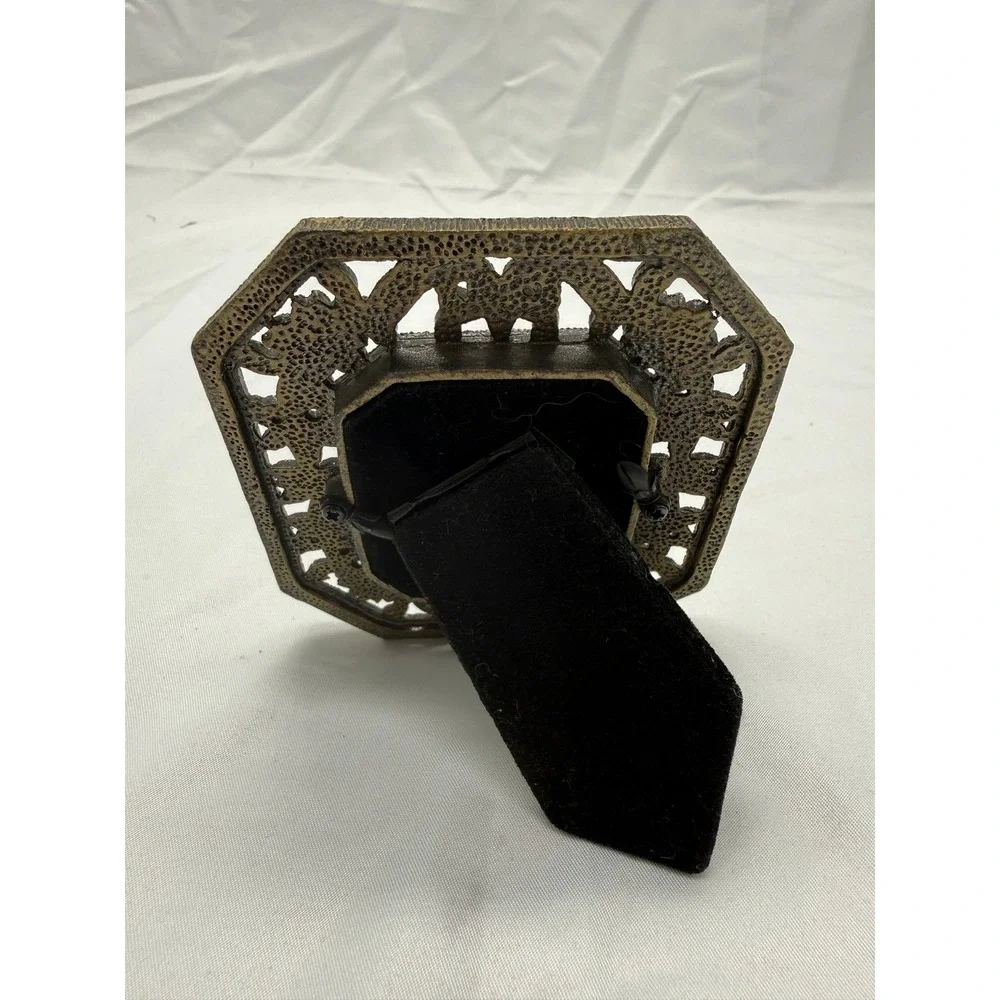 Vintage Style Octagon Filigree Rhinestone Enamel Miniature‎ Picture Frame Brass